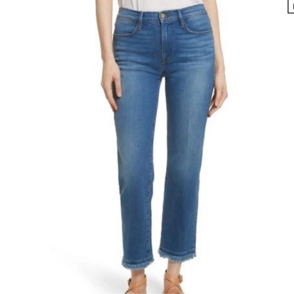 Frame Le High Straight Jeans Whitway Frayed Hem Size 26 Blue - Picture 2 of 7